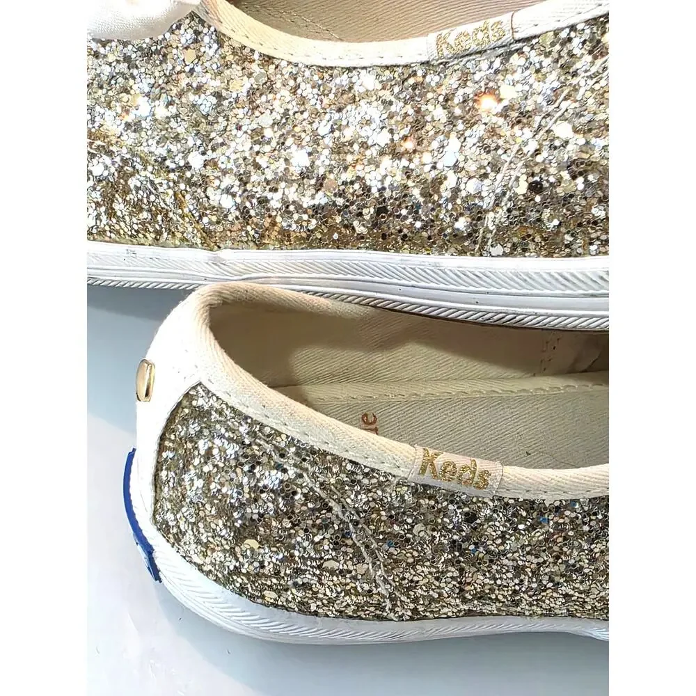 Keds X Kate Spade New York Champion Gold Glitter Sneakers Size 6